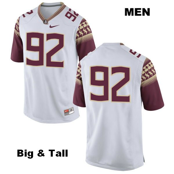 Men's NCAA Nike Florida State Seminoles #92 Cory Durden College Big & Tall No Name White Stitched Authentic Football Jersey KXD1669SH